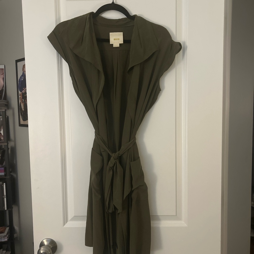 Maeve Olive Green Sleeveless Wrap Midi Dress